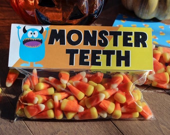 Monster Teeth Halloween Printable Treat Favor Bag Topper - DIY Instant Download 7x4.5