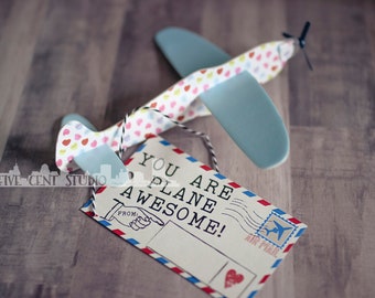 You are Plane Awesome! DIY Instant Download Printable Airplane Vintage Air Mail School Valentine's Day Valentine Tag Favor 5"x3"