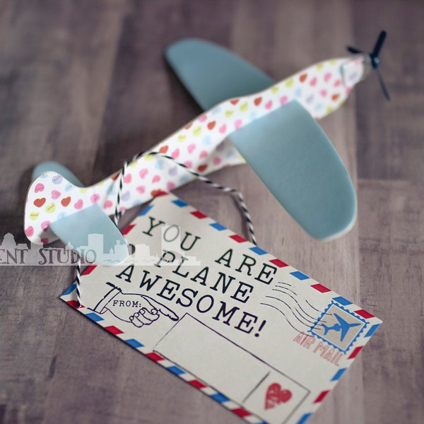 You are Plane Awesome! DIY Instant Download Printable Airplane Vintage Air Mail School Valentine's Day Valentine Tag Favor 5"x3"