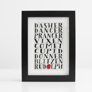 Rudolph and Santa&#39;s Reindeer Christmas Watercolor Typography Instant Download Digital 8x10 Art Print