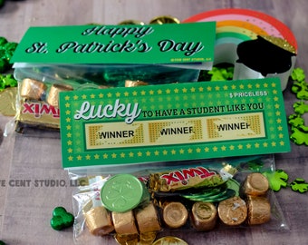 Lucky To Have A Student Like You - Printable St. Patrick's Day Lucky Lottery Leprechaun Green Bag Topper - DIY