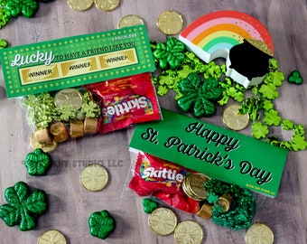 Lucky To Have A Friend Like You - Printable St. Patrick's Day Lucky Lottery Leprechaun Green Bag Topper - DIY