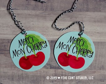Merci Mon Cheri "Cherry" Pun Thank You Fruit Printable Tag - Punny Thank You Gift Tag - Teacher Appreciation / Farmer's Market Birthday