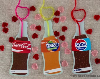 Soda Bottle Shaped Printable Valentines for DIY Kid's School Classroom Valentine's Day Party - Allergy Friendly Non-Candy Valentines