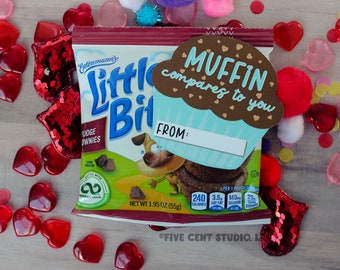 Muffin Compares To You Chocolate Brownie Valentine's Day Muffin Shaped Tag / Card - DIY Printable Valentine Classroom Exchange