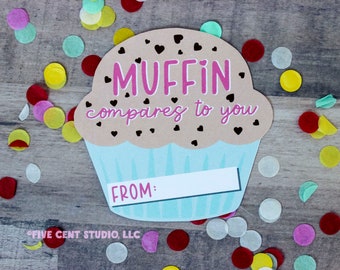 Muffin Compares To You Chocolate Chip Valentine's Day Muffin Shaped Tag / Card - DIY Printable Valentine Classroom Exchange
