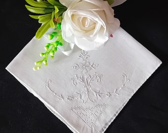 Vintage Embroidered Bridal Wedding Handkerchief - Hand Rolled and Stitched!