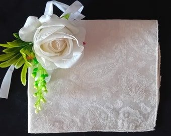 Vintage Ivory Bridal Wedding Paisley Handkerchief Silk/Nylon ITALY