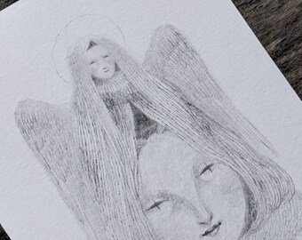 Miniature pencil drawing • angel mask
