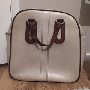 Beige leather overnight bag