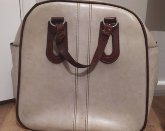 Beige leather overnight bag