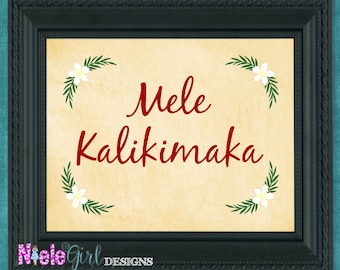 Mele Kalikimaka, Hawaiian Decor, Christmas Printable, Christmas Decor, Holiday Digital Print, 8x10, Polynesian, Island Style