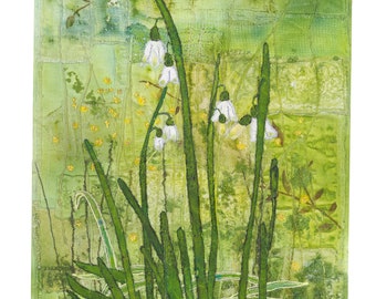 Limited Edition Giclée Print of 'Cotswold Snowdrops' on Sustainable Bamboo Paper, Original Textile Artwork Made in UK, Individually Signed