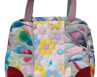 Handmade Quilted Patchwork Handbag: Floral Polka Dot Panel