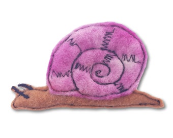 Snail Felt Brooch, Brown With Purple Shell, Original Design Using Handmade Felt, Silver Safety Clasp, Approx 10.5x6cm, HANDMADE in the UK