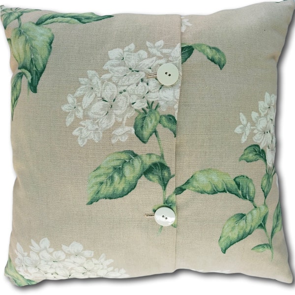 Floral Canvas Cushion, Removeable Cover with Two Button Fastening, Beige Background, 40cm x 40cm (16" x 16"), HANDMADE in the UK