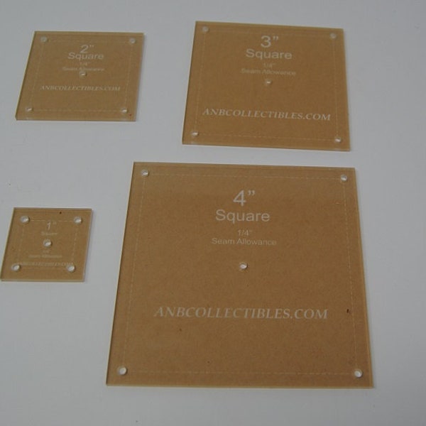 ANBCollectibles Laser Cut Acrylic Square Templates 1", 2" ,3", 4"  (set of 4)