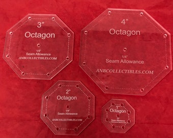ANBCollectibles Laser Cut Acrylic Octagon Quilt Templates 1", 2" ,3", 4"  (set of 4)