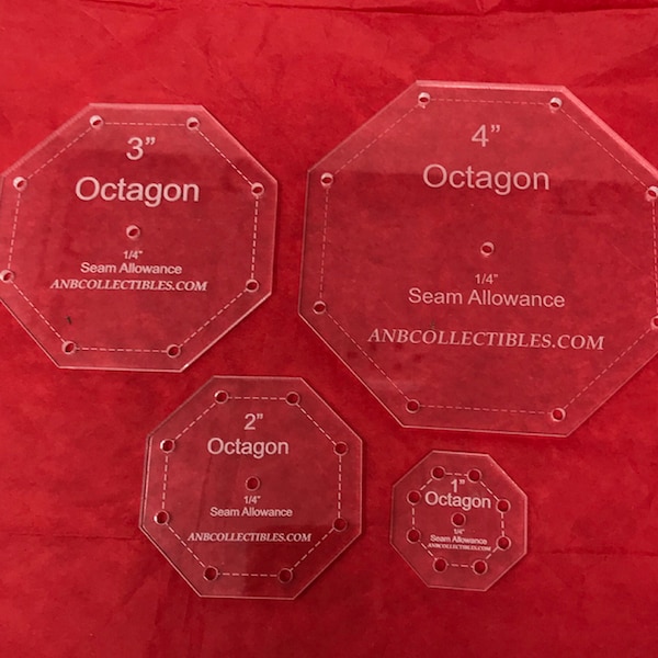 ANBCollectibles Laser Cut Acrylic Octagon Quilt Templates 1", 2" ,3", 4"  (set of 4)