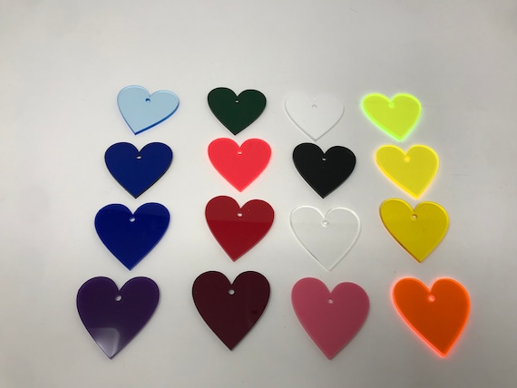 Choice of 16 Colors Acrylic Hearts Blanks With or Without Holes 