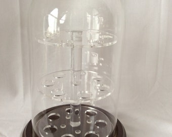 A 4"x7" Glass Dome with Acrylic Three Tier 21 Marble Holder Insert 3/8" Holes ( Walnut Stained Base)