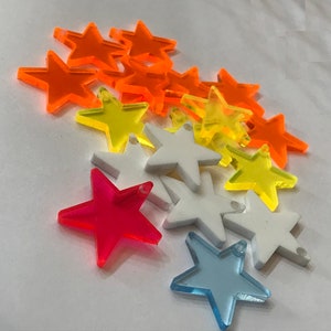 1" Star with Rounded Edges - Acrylic with Hole at the top Jewelry Making Pieces (16 color choices) pkg of 10