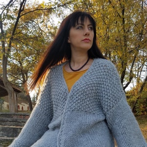 Hand Knitted Mohair Cardigan Over-sized Dark GRAY Blue Color - Etsy
