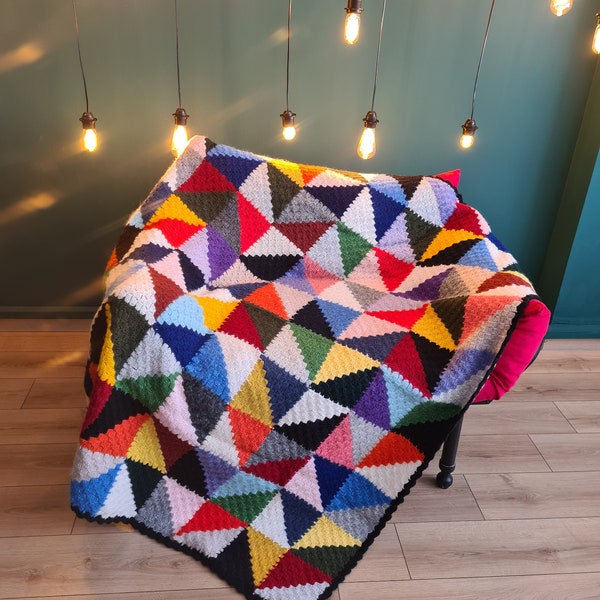 Patchwork Afghan Blanket, Granny Square Blanket, Crochet Granny Square , Colorful Blanket, Tv Blanket,Tv Throw,  Home Decor , Christmas Gift