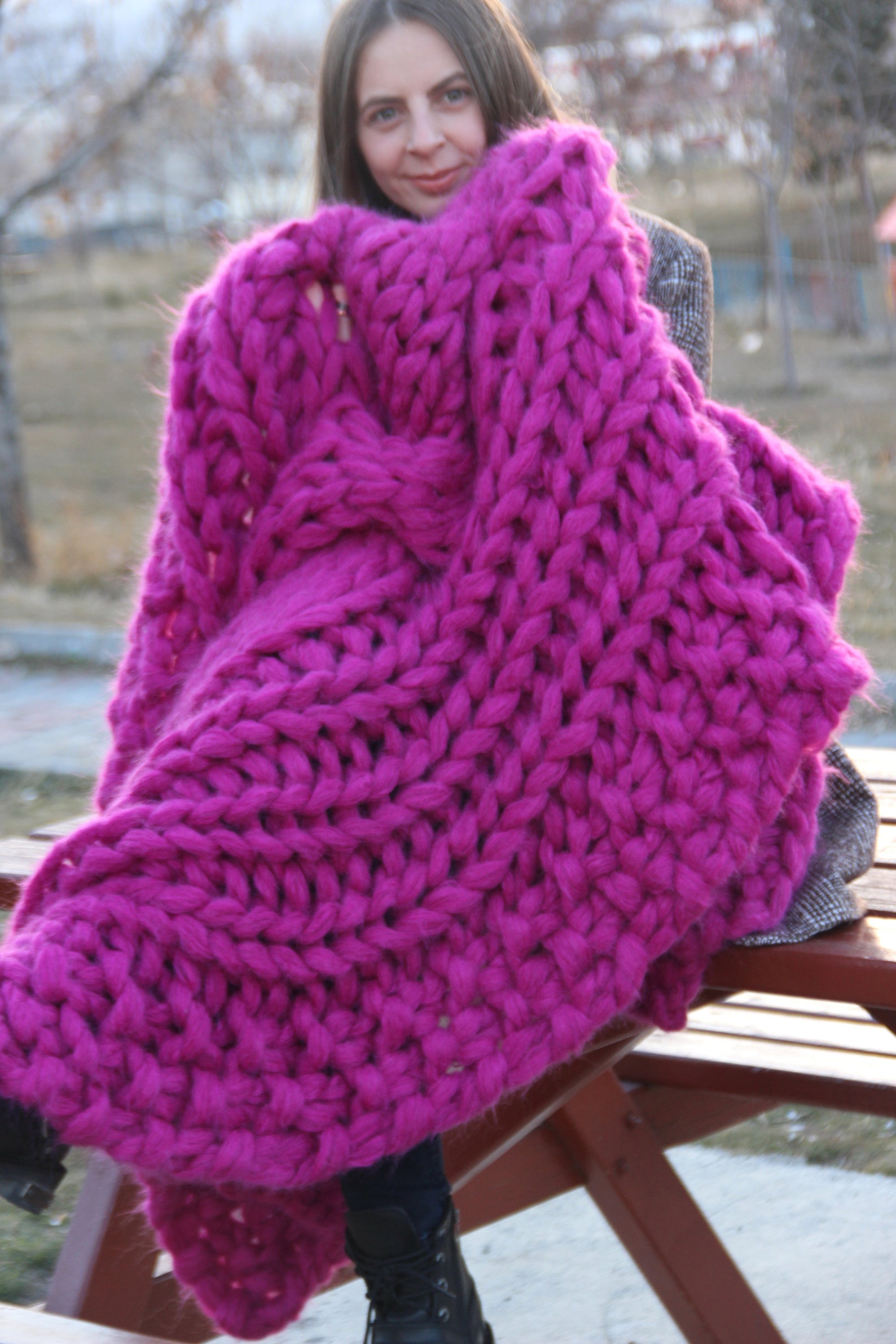 Chunky Cable knit blanket Lap BlanketFuchsia Chunky Cable Etsy