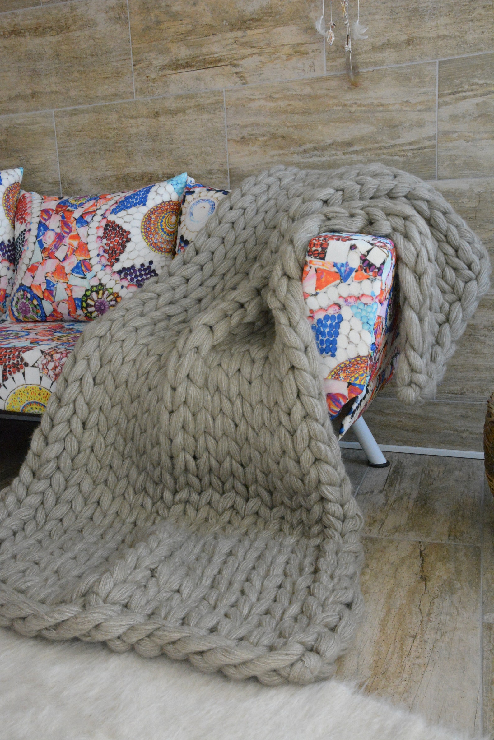 Chunky Knit Blanket Light Cream Chunky Knit Throw Lap Etsy