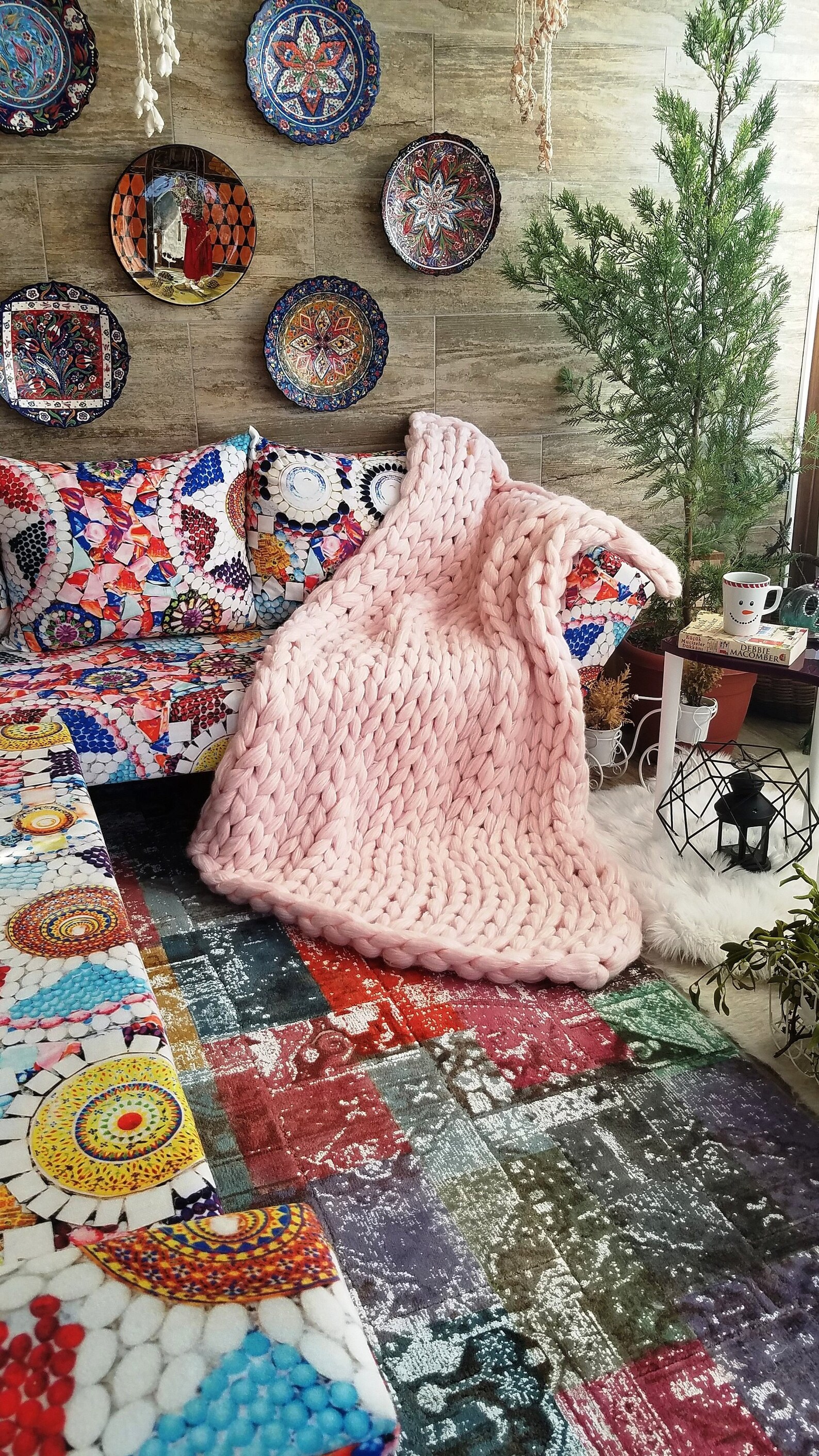 Chunky Knit Blanket Light Blue Chunky Knit Throw Lap Etsy