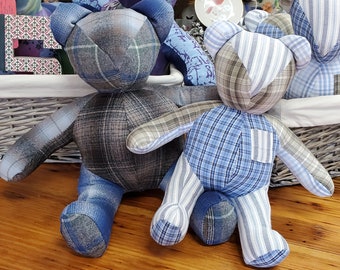 Teddy Bear Handmade. Plaid Shirt Memory bear. Custom memory bear. Bear from shirts.  Handmade teddy bear for remembering. Flannel shirt bear