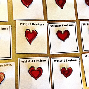 FREE SHIP..Lot of 12 of my Handcut lightweight Ruby red heart brooch pins