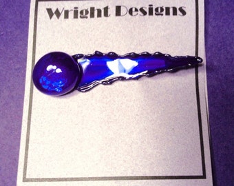 Free ship..Cobalt blue handtorched lightweight Comet Astroid Meteor pin