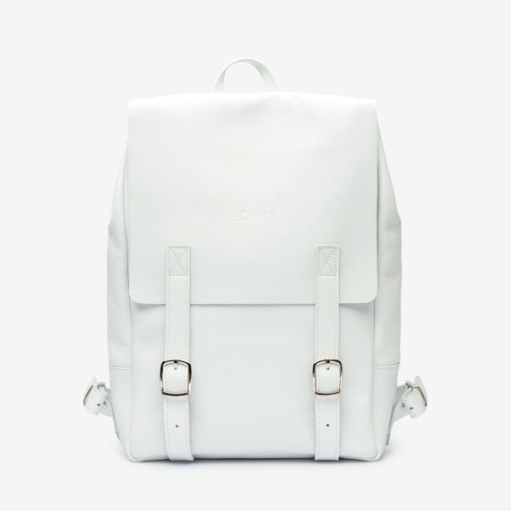 white leather backpack