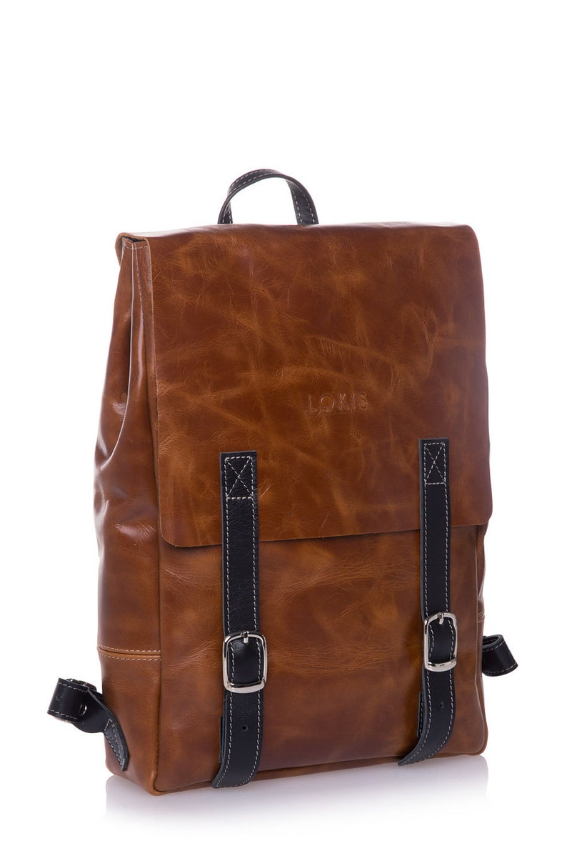 Lokis Backpack Brown Cognac handmade men woman gift Cognac leather rucksack