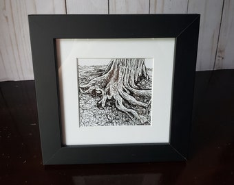 Stay Grounded | 6x6 | Original Ink Drawing Framed