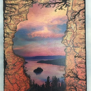 Lake Tahoe Wood Map - Wood Print Gift - Wood Burned Art - Wood Art - Rustic Wall Decor - Tahoe - "Lake Tahoe Topo"