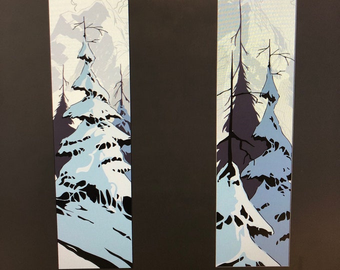 Winter Trees - Wood Art - Mountain Art - Ski snowboard lift - snowy mountains - snow art