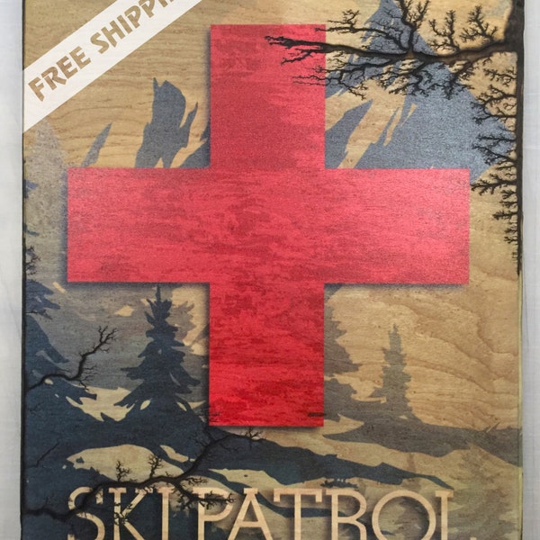 Rustic Wall Art - Stampa fotografica in legno - Legno Arte Decor - Art Gift - Wood Art - Wood Wall Art - Burned Wood - Wood Art Print - "Ski Patrol"