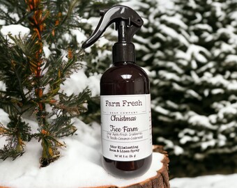 CHRISTMAS TREE FARM Room and Linen Spray, Odor Eliminating Spray, White Tea and Fig Air Freshener, Natural Enzymes Amber Spray Bottle