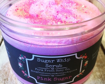 Pink Sugar Foaming Sugar Scrub, Pink Sugar Scrub, Fluffy Whipped Sugar Scrub Foaming Scrub Body Scrub Bath Whip Body Polish Glitter Scrub