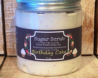 Birthday Cake Sugar Scrub, Birthday Cake, Cake Batter, Body Scrub, Natural Sugar Scrub, Cake Body Scrub, Body Polish, Gift for Her, Birthday