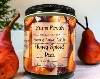 Honey Spiced Pear Foaming Sugar Scrub, Pear Body Scrub, Spiced Pear Scent Scrub, Pear Body Polish, Fall Body Scrub