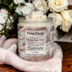 Cocoa Butter Cashmere Body Butter | Whipped Body Butter | Farm Fresh Soap Company | Valentines Gift for Her