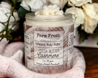 Cocoa Butter Cashmere Body Butter | Whipped Body Butter | Farm Fresh Soap Company | Valentines Gift for Her