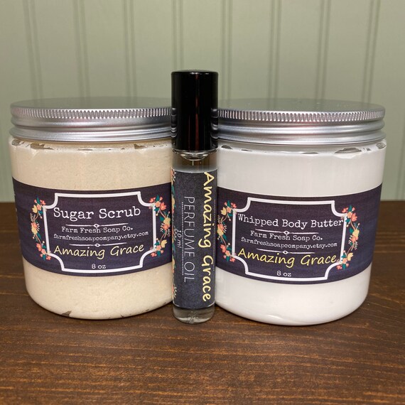 Amazing Grace Gift Set Sugar Scrub whipped Body Butter roll on