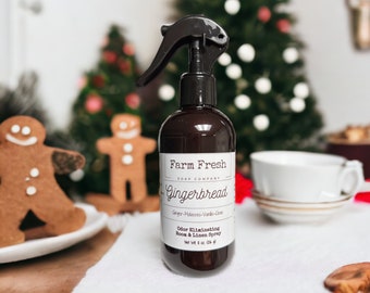 GINGERBREAD Room and Linen Spray, Odor Eliminating Spray, White Tea and Fig Air Freshener, Natural Enzymes Amber Spray Bottle