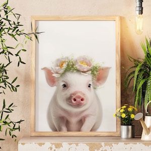 Baby Pig Wall Art, Piglet Art Print, Farmhouse Wall Art, Farm Nursery Decor, Gallery Wall Art, Pig Decor, Baby Room Decor, Baby Girl Gift