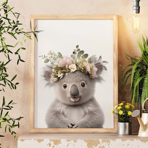Arte de pared con koala, animal australiano, baby shower en el bosque, impresión de arte de pared moderno, decoración de aula, decoración de guardería para niñas, decoración de habitación de niños